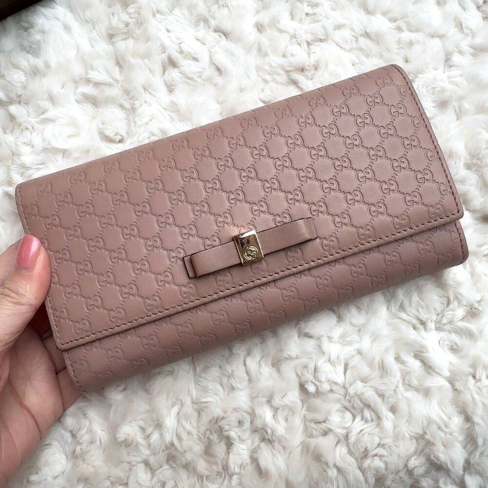 Authentic Gucci Guccissima Continental Bow Flap Long Wallet